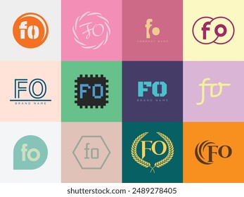 FO logo company template. Letter f and o logotype. Set different classic serif lettering and modern bold text with design elements. Initial font typography. Collection trendy business identity.