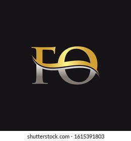 FO Logo Design Gold Red With Black Background. Abstract Letter FO Vector Illustration