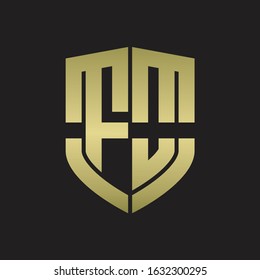 FO Logo monogram with emblem shield shape design isolated gold colors on black background