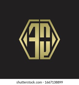 Monograma de logotipo FO con plantilla de diseño redondeado de línea hexagonal con colores dorados