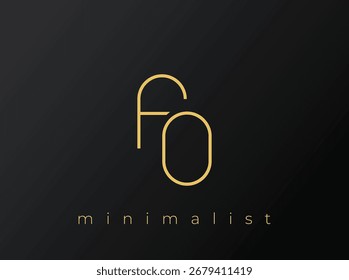 Logotipo minimalista FO com formas entrelaçadas no fundo preto sólido. Um design de logotipo minimalista limpo e moderno.