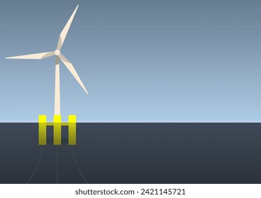 Foading Windmill on Sea with Blue Sky Background, Suitable for Sustainable Climate Visuals.