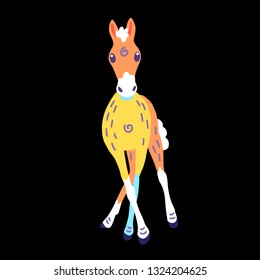 Foal in doodle style against a black background.