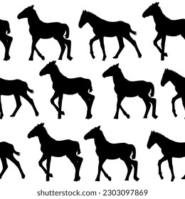 Foals silhouettes in rows seamless background