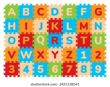 Foam Baby Kids Play Mat Alphabet And Numbers Puzzle. Isolated on white background