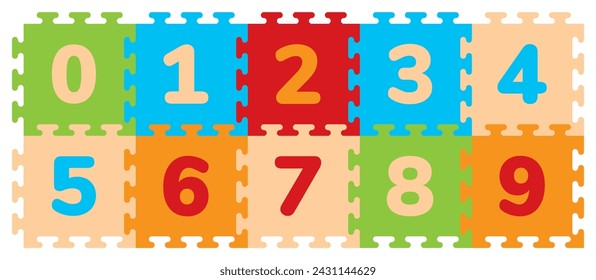 Foam Baby Kids Play Mat Number Puzzle. Isolated on white background