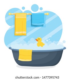 foam bath and duck vector illustration