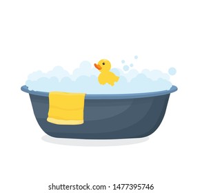 foam bath and duck vector illustration