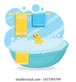 foam bath and duck vector illustration