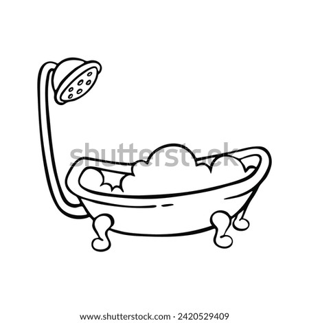 Foam bath with shower, personal hygiene, vector outline