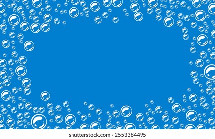 foam with blue background. soap bubbles vector illustration. bright blue background with bubbles.
