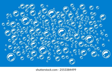 foam with blue background. soap bubbles vector illustration. bright blue background with bubbles.