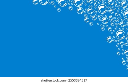foam with blue background. soap bubbles vector illustration. bright blue background with bubbles.