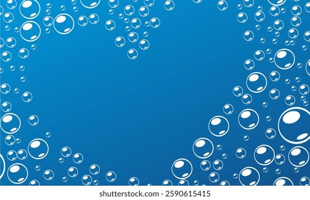 foam with blue background. soap bubbles vector illustration. bright blue background with bubbles.