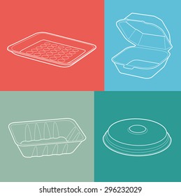 Foam Box. Empty Plastic Container. Vector Illustration