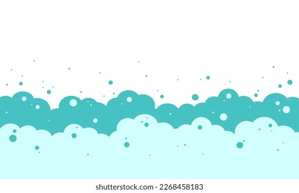 Foam bubble frame, cartoon soap, bath shampoo, shower suds, wash background, blue cloud pattern. Water vector illustration
