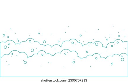 Schaumblasen-Rahmen, Cartoon-Seife, Bademantel, Duschsuds, Waschen-Hintergrund-Design, blaues Wolkenmuster. Vektorgrafik von Wasser