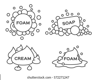 Foam Bubble Lotion Logo And Icon . 4 Vector Set