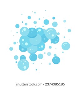 Schaumblase, Vektorwassersymbol, blaue Seife, Bademantel Shampoo macht Spritzen. Wäsche, waschen, sauberes Unterwasser. Natronlauge, kohlensäurehaltige lustige Illustration