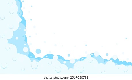 Foam bubbles frame. Cartoon bubbles of shampoo, bubble bath, soap border background. Cleaning products Vector illustration