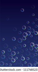 Foam bubbles with Rainbow Reflection. Set of Realistic Soap or Foam Bubbles for Your Design. Shampoo or Foam Cosmetic Flyer and Invite. Bubble with Hologram Reflection. Isolated Vector Illustration.