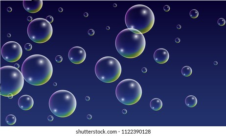 Foam bubbles with Rainbow Reflection. Set of Realistic Soap or Foam Bubbles for Your Design. Shampoo or Foam Cosmetic Flyer and Invite. Bubble with Hologram Reflection. Isolated Vector Illustration.