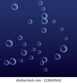 Foam bubbles with Rainbow Reflection. Set of Realistic Soap or Foam Bubbles for Your Design. Shampoo or Foam Cosmetic Flyer and Invite. Bubble with Hologram Reflection. Isolated Vector Illustration.