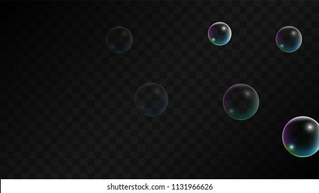 Foam bubbles with Rainbow Reflection. Set of Realistic Soap or Foam Bubbles for Your Design. Shampoo or Foam Cosmetic Flyer and Invite. Bubble with Hologram Reflection. Isolated Vector Illustration.