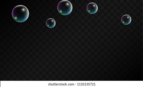 Foam bubbles with Rainbow Reflection. Set of Realistic Soap or Foam Bubbles for Your Design. Shampoo or Foam Cosmetic Flyer and Invite. Bubble with Hologram Reflection. Isolated Vector Illustration.