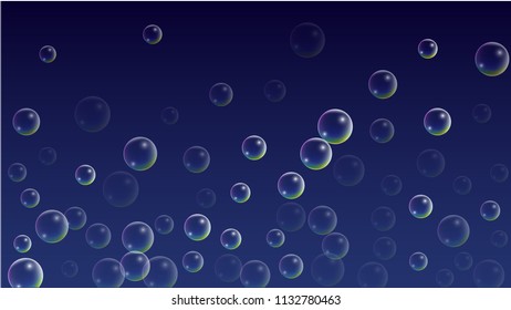 Foam bubbles with Rainbow Reflection. Set of Realistic Soap or Foam Bubbles for Your Design. Shampoo or Foam Cosmetic Flyer and Invite. Bubble with Hologram Reflection. Isolated Vector Illustration.