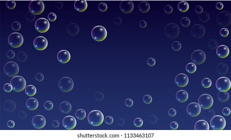 Foam bubbles with Rainbow Reflection. Set of Realistic Soap or Foam Bubbles for Your Design. Shampoo or Foam Cosmetic Flyer and Invite. Bubble with Hologram Reflection. Isolated Vector Illustration.