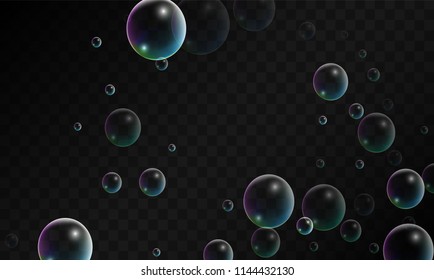 Foam bubbles with Rainbow Reflection. Set of Realistic Soap or Foam Bubbles for Your Design. Shampoo or Foam Cosmetic Flyer and Invite. Bubble with Hologram Reflection. Isolated Vector Illustration.