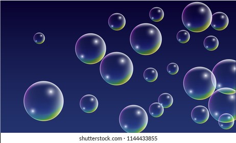 Foam bubbles with Rainbow Reflection. Set of Realistic Soap or Foam Bubbles for Your Design. Shampoo or Foam Cosmetic Flyer and Invite. Bubble with Hologram Reflection. Isolated Vector Illustration.