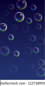 Foam bubbles with Rainbow Reflection. Set of Realistic Soap or Foam Bubbles for Your Design. Shampoo or Foam Cosmetic Flyer and Invite. Bubble with Hologram Reflection. Isolated Vector Illustration.