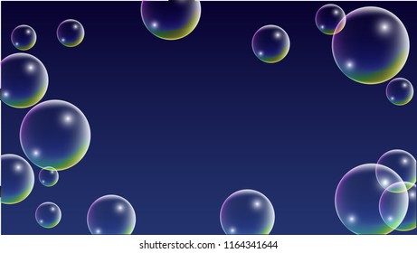Foam bubbles with Rainbow Reflection. Set of Realistic Soap or Foam Bubbles for Your Design. Shampoo or Foam Cosmetic Flyer and Invite. Bubble with Hologram Reflection. Isolated Vector Illustration.