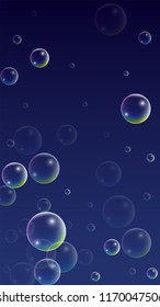 Foam bubbles with Rainbow Reflection. Set of Realistic Soap or Foam Bubbles for Your Design. Shampoo or Foam Cosmetic Flyer and Invite. Bubble with Hologram Reflection. Isolated Vector Illustration.