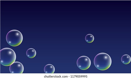 Foam bubbles with Rainbow Reflection. Set of Realistic Soap or Foam Bubbles for Your Design. Shampoo or Foam Cosmetic Flyer and Invite. Bubble with Hologram Reflection. Isolated Vector Illustration.