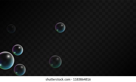 Foam bubbles with Rainbow Reflection. Set of Realistic Soap or Foam Bubbles for Your Design. Shampoo or Foam Cosmetic Flyer and Invite. Bubble with Hologram Reflection. Isolated Vector Illustration.