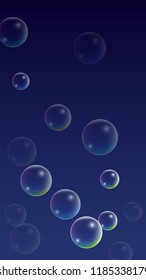 Foam bubbles with Rainbow Reflection. Set of Realistic Soap or Foam Bubbles for Your Design. Shampoo or Foam Cosmetic Flyer and Invite. Bubble with Hologram Reflection. Isolated Vector Illustration.
