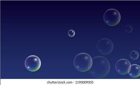 Foam bubbles with Rainbow Reflection. Set of Realistic Soap or Foam Bubbles for Your Design. Shampoo or Foam Cosmetic Flyer and Invite. Bubble with Hologram Reflection. Isolated Vector Illustration.