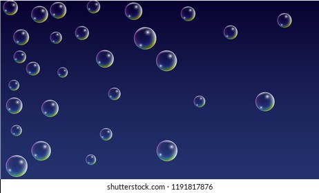 Foam bubbles with Rainbow Reflection. Set of Realistic Soap or Foam Bubbles for Your Design. Shampoo or Foam Cosmetic Flyer and Invite. Bubble with Hologram Reflection. Isolated Vector Illustration.