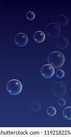 Foam bubbles with Rainbow Reflection. Set of Realistic Soap or Foam Bubbles for Your Design. Shampoo or Foam Cosmetic Flyer and Invite. Bubble with Hologram Reflection. Isolated Vector Illustration.