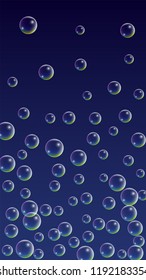Foam bubbles with Rainbow Reflection. Set of Realistic Soap or Foam Bubbles for Your Design. Shampoo or Foam Cosmetic Flyer and Invite. Bubble with Hologram Reflection. Isolated Vector Illustration.