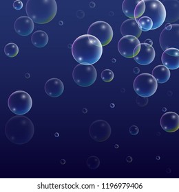 Foam bubbles with Rainbow Reflection. Set of Realistic Soap or Foam Bubbles for Your Design. Shampoo or Foam Cosmetic Flyer and Invite. Bubble with Hologram Reflection. Isolated Vector Illustration.