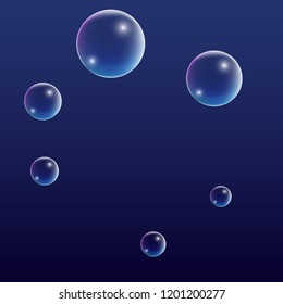 Foam bubbles with Rainbow Reflection. Set of Realistic Soap or Foam Bubbles for Your Design. Shampoo or Foam Cosmetic Flyer and Invite. Bubble with Hologram Reflection. Isolated Vector Illustration.