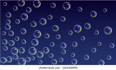 Foam bubbles with Rainbow Reflection. Set of Realistic Soap or Foam Bubbles for Your Design. Shampoo or Foam Cosmetic Flyer and Invite. Bubble with Hologram Reflection. Isolated Vector Illustration.