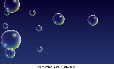Foam bubbles with Rainbow Reflection. Set of Realistic Soap or Foam Bubbles for Your Design. Shampoo or Foam Cosmetic Flyer and Invite. Bubble with Hologram Reflection. Isolated Vector Illustration.