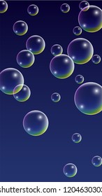 Foam bubbles with Rainbow Reflection. Set of Realistic Soap or Foam Bubbles for Your Design. Shampoo or Foam Cosmetic Flyer and Invite. Bubble with Hologram Reflection. Isolated Vector Illustration.