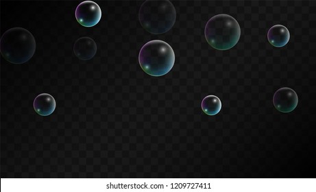 Foam bubbles with Rainbow Reflection. Set of Realistic Soap or Foam Bubbles for Your Design. Shampoo or Foam Cosmetic Flyer and Invite. Bubble with Hologram Reflection. Isolated Vector Illustration.