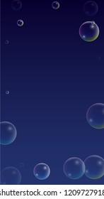 Foam bubbles with Rainbow Reflection. Set of Realistic Soap or Foam Bubbles for Your Design. Shampoo or Foam Cosmetic Flyer and Invite. Bubble with Hologram Reflection. Isolated Vector Illustration.